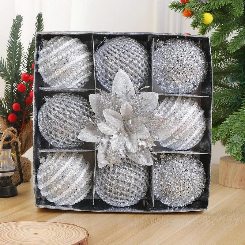8CM 9PCS Christmas Ball Ornaments Luxury Foam Christmas Tree Party Decoration New Christmas Spheres Pendant