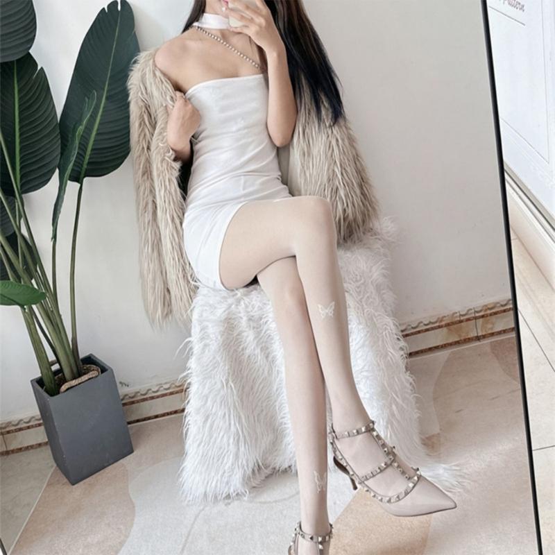 Womens Butterflies Jacquard Patterned Black Tights Stockings Ladies Sexy See-Through Silky Pantyhose Hosiery Clubwear