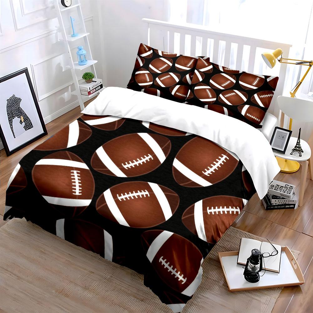 3Pcs Football Fan Bedding Set, All-Over Classic Football Print Duvet Cover, Sporty Teen Bedroom Decor