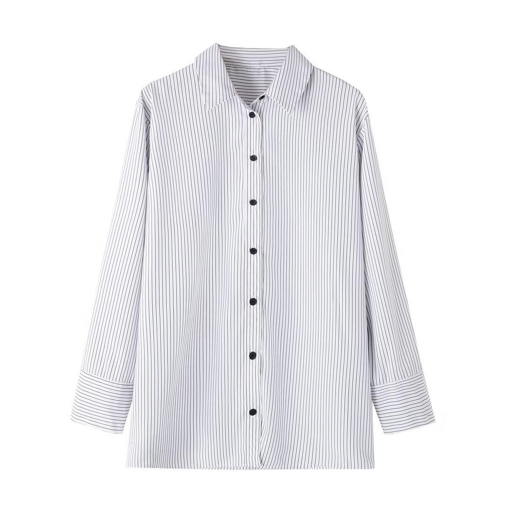 Z Home Women's 1116 Summer New Women's Fashion Simple Versatile Striped Poplin Long Sleeve Shirt 8171117