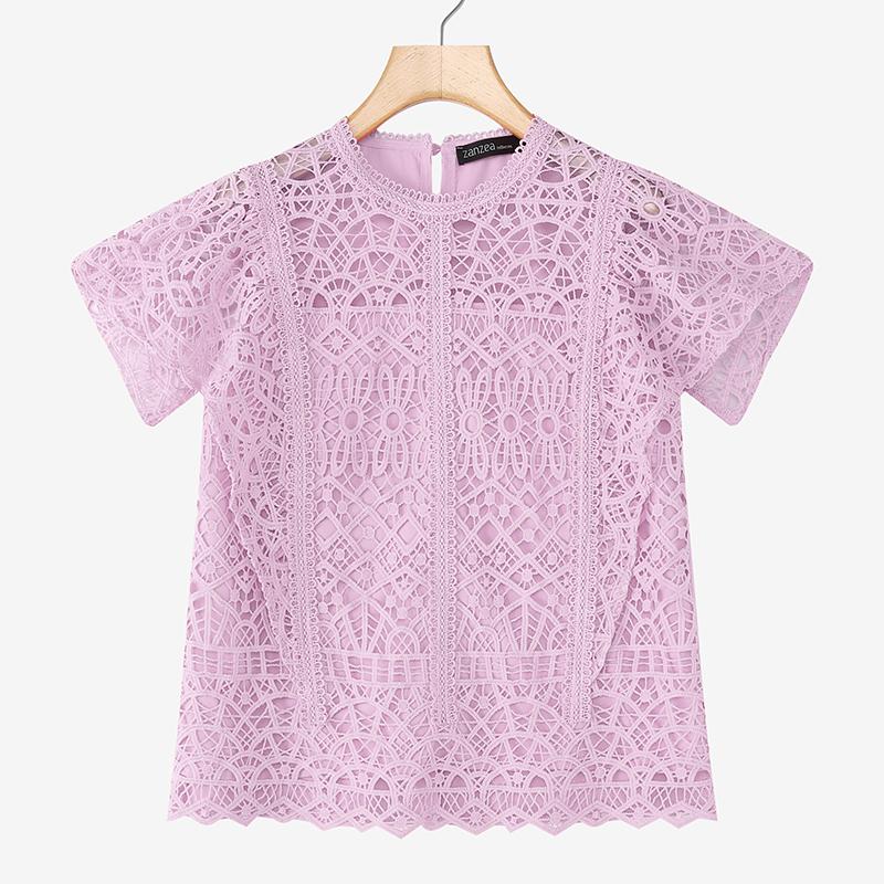 

ZANZEA Женская повседневная блузка с круглым вырезом, летняя, с коротким рукавом, пэчворк, крючком