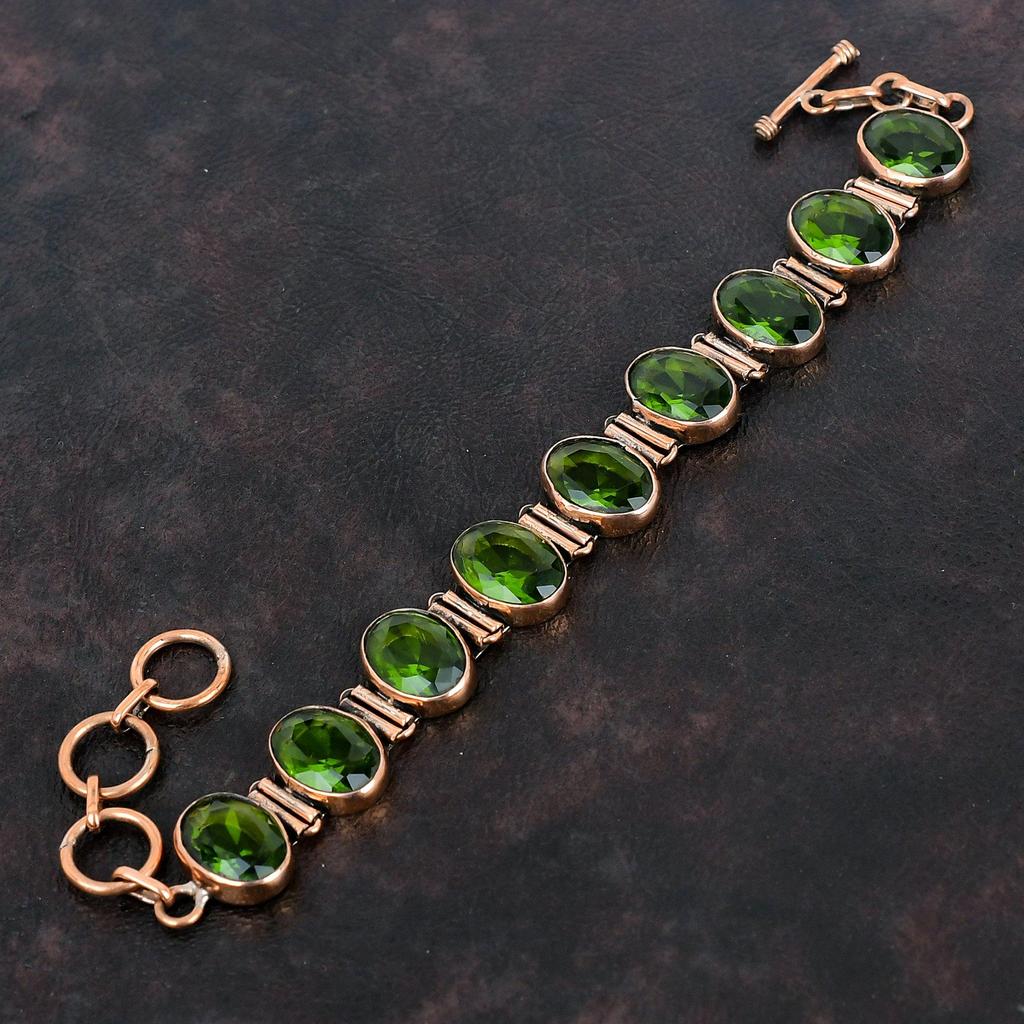 Facettiertes Peridot Armband Kupferarmband Verstellbares Kettenarmband Kupferschmuck Natursteinarmband Handgefertigtes Armband Geschenke für Sie