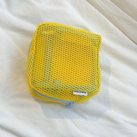 Portable Cosmetic Bag Square Mesh Storage Pouch Zipper Closure Bright Colors Mini Zipper Coin Purse Stationery Case