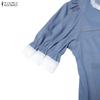ZANZEA Women Casual Lace Splice Round Neck Summer Short Sleeve Blouse
