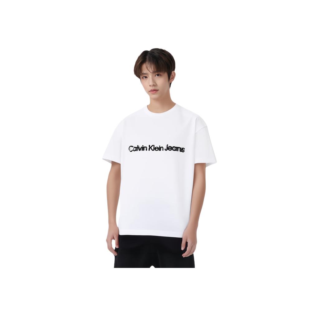 Calvin Klein Letter Pattern Loose Fit Crew Neck Short Sleeve T-Shirt Men Tops White J323251YAF