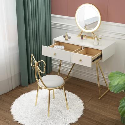 Lyxig Minimalistisk Sminkbordspall Fjärilsryggstolsstol med Sammetskudde för Matsal Sovrum Djuprosa/Ljusrosa