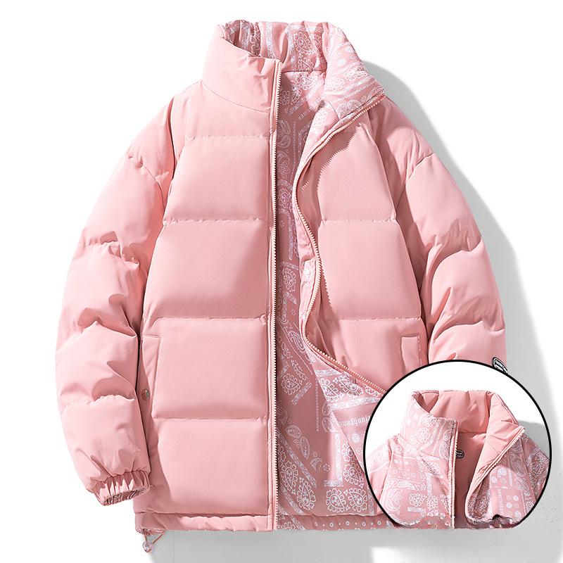 Doppelseitige Daunen-Baumwollkleidung, lässige Winterjacken, lockere Baumwollkleidung mit Stehkragen für Paare in großer Größe