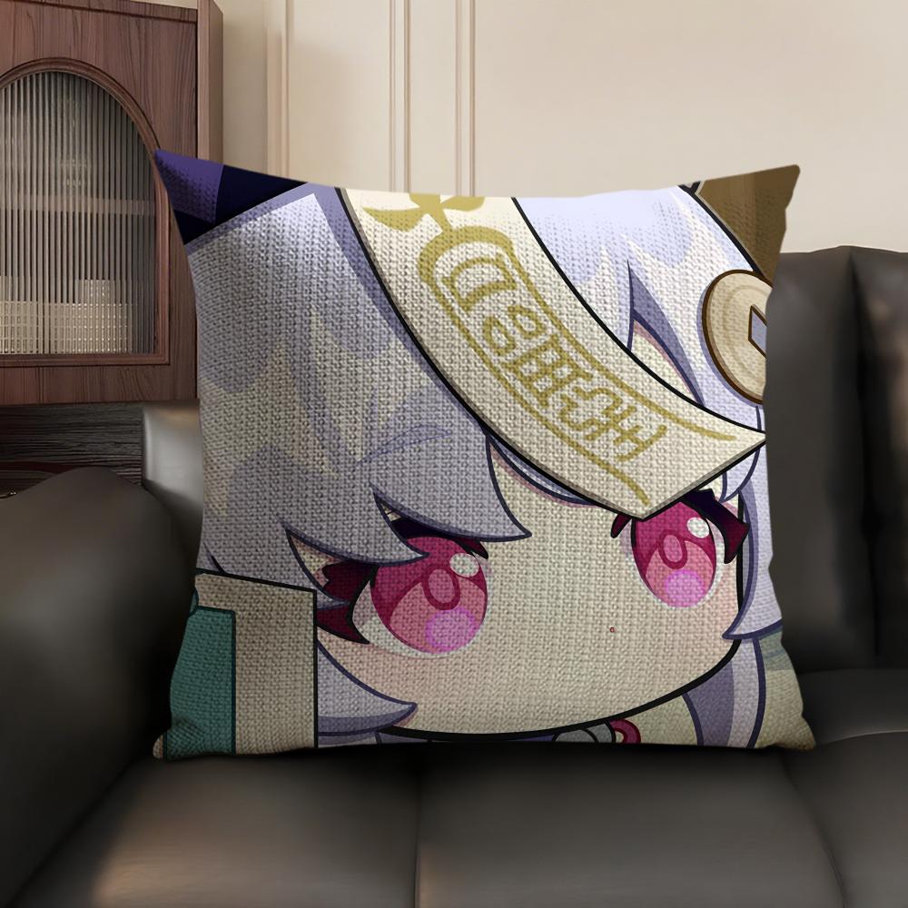 Qiqi Cute Genshin Impact Cushion Cover Natural Linen Organic Fabric DoubleSided Printing Sofa Home Decor Gift Pillow Case
