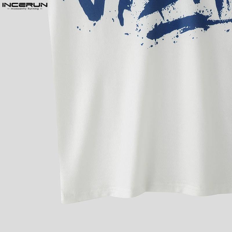 INCERUN Men Stand V Neck Sleeveless Letter Print Casual Rib Tank Tops 
