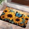Rustic Floral Door Mat Bright Sunflower Blue Butterfly Wood Pattern Print Front Door Entryway Hallway Home Decor Floor Carpet