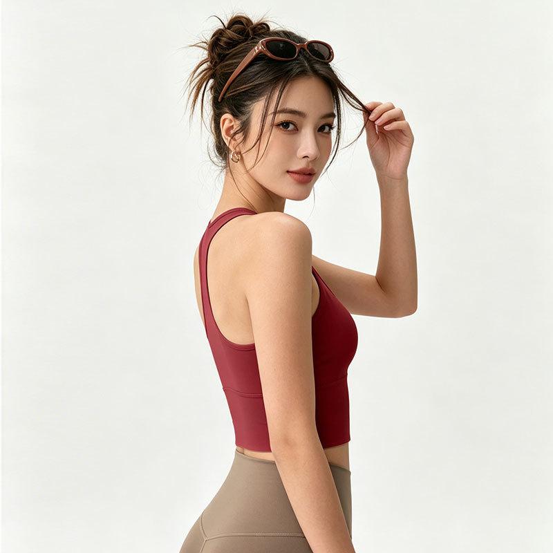 Medium and high-intensity sports underwear women's I-shaped back shock-proof belt chest pad professional Pilates training yoga vest top