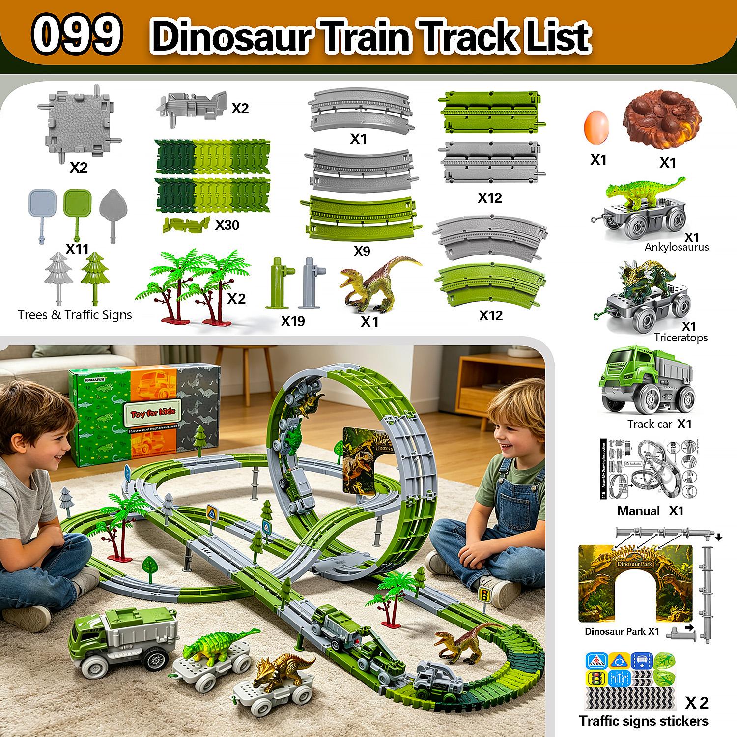 Elektrische Dinosaurier-Zugschienen-Autospielzeug DIY-Zusammensteck-Eisenbahnfahrzeug-Spielset Pädagogisches Geschenk Geburtstag Weihnachten gray