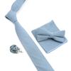 Solid Color Cotton Necktie Set For Men Tie 4pcs Hanky Cufflinks Rhinestone FLoral Brooch Tie Set