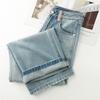 Women's Light Blue Retro High-Waisted Wide-Leg Jeans - New Spring & Autumn 2025, Loose-Slimming Straight-Leg Style