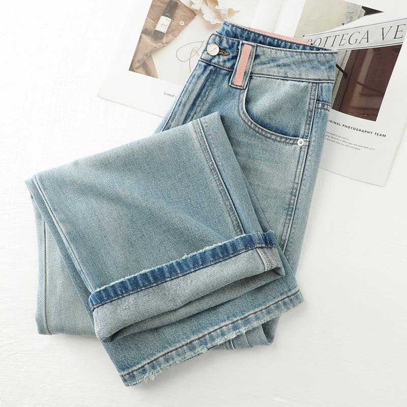 Women's Light Blue Retro High-Waisted Wide-Leg Jeans - New Spring & Autumn 2025, Loose-Slimming Straight-Leg Style