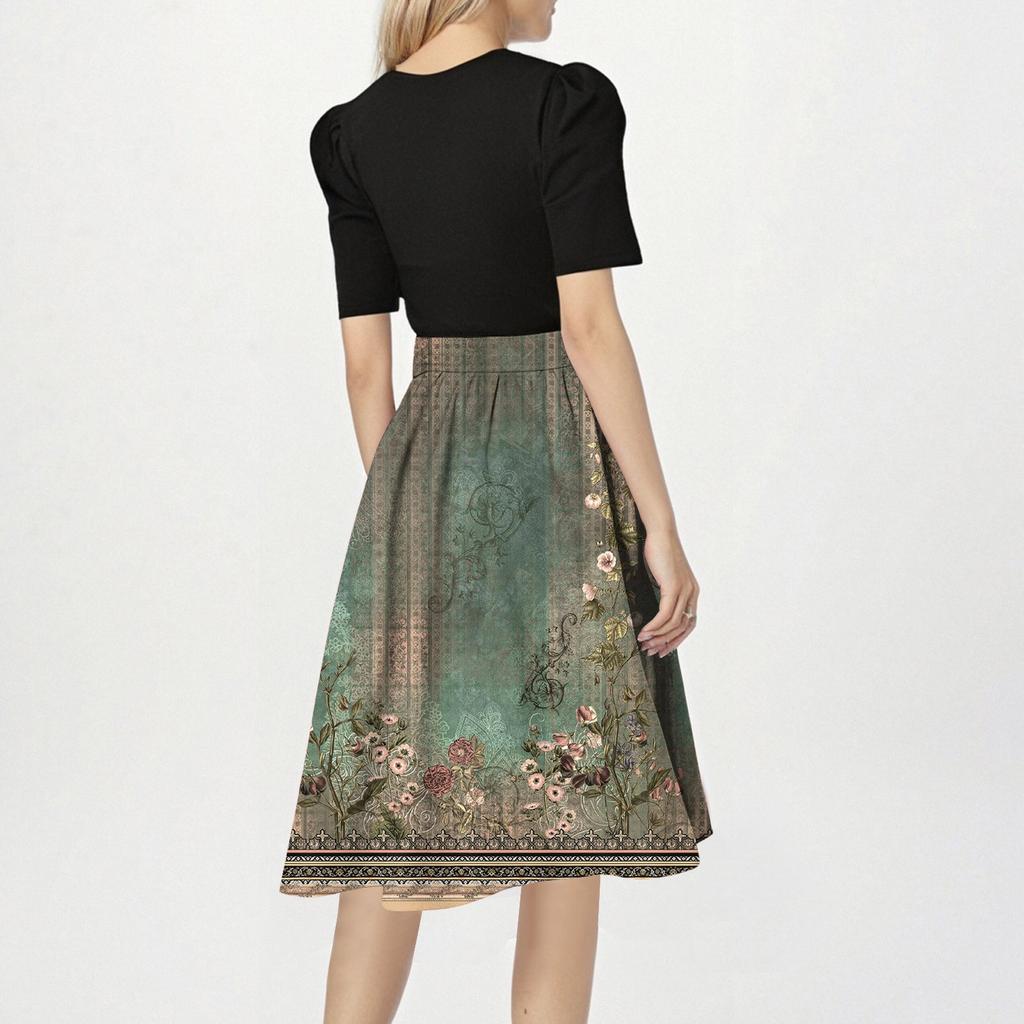 Dámské módní ležérní šaty s krátkým rukávem, kulatým výstřihem a potiskem patchworku