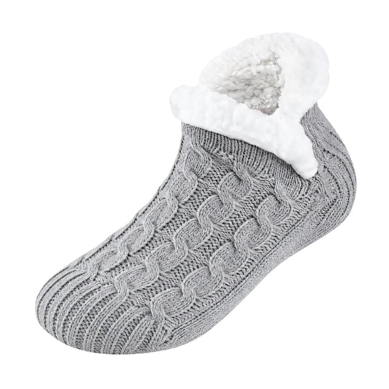 Warm Indoor Floor Socks with Cable Texture, Plush Lining and Traction Dots for Walking Around the Home in Cool Weather