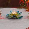 Lotus Diya Puja Oil Lamp - Metal Handpainted Deepak -Home Temple Puja Articles Decor