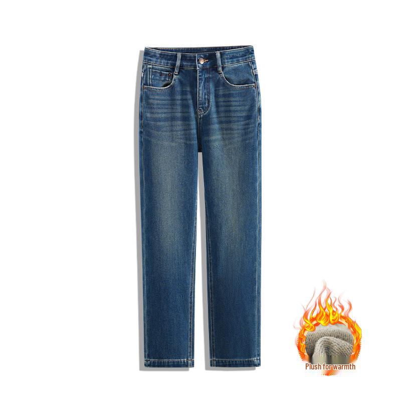 Women s High-Waisted Plus Velvet Warm Jeans: Four-Way Stretch Cigarette Leg for Autumn/Winter L