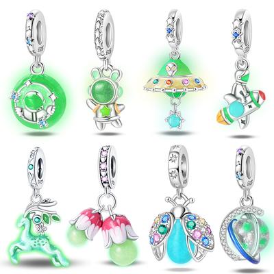 Copper Color Luminous Planet Spacecraft Astronaut Firefly Charms Beads Fit Qikaola Bracelets Diy Christmas Jewelry Gifts