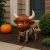 Halloween Skeleton Highland Cow Statue Spooky Red Eyes Highland Cattle Figurine Sculpture Home