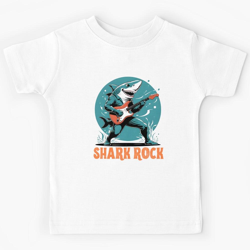 Funny Guitarist Daddy Shark Fathers Day Brainrot Meme Kids T-Shirt 170