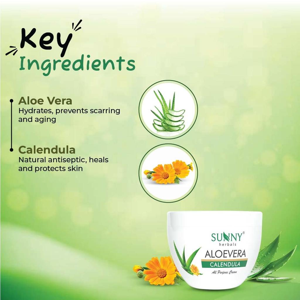 Sunny Herbals Aloevera Calendula Cream 250 gm Pack of 1 | Deep Hydration, Skin Soothing & Natural Face Nourishment