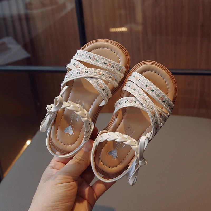 Sandales Filles, Nouvelle Arrivée Été, Chaussures Princesse Enfants, Nœud Style Coréen, Semelle Plate Élastique Chaussures de Plage Enfants