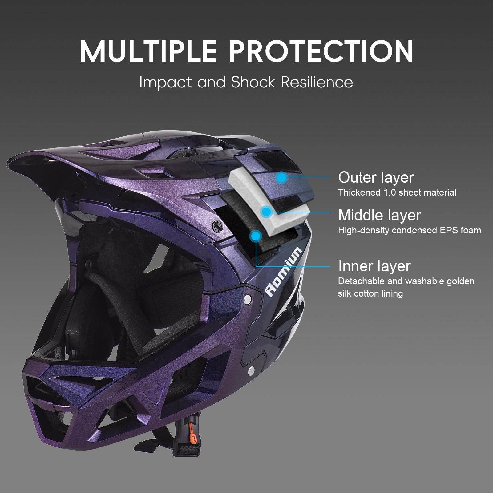 Full Face Mountain Bike Helmet for Men - With Visor & EPS Lining, Professional Protection for Rough Terrain Riding violetto