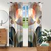 2 pieces, Golden Line Abstract Floral curtains - semi transparent - suitable for living room, bedroom and home decoration.
