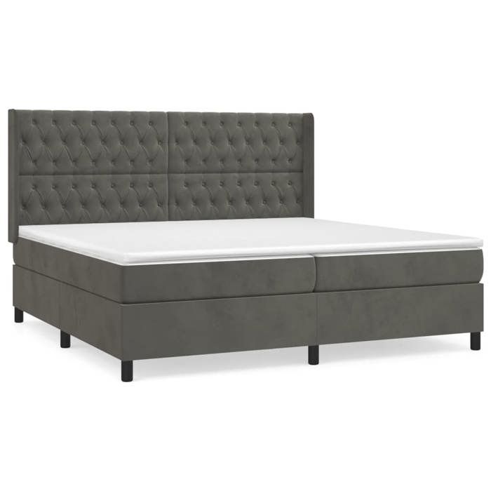 3132880 vidaXL Lit à sommier tapissier et matelas Gris foncé 200x200cm Velours