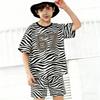 Zebrafarbenes mehrfarbiges 67 bedrucktes Kinder-T-Shirt und Shorts 2-teiliges Set Sommer-Freizeit-Outfit für Jungen und Mädchen Kinderkleidung