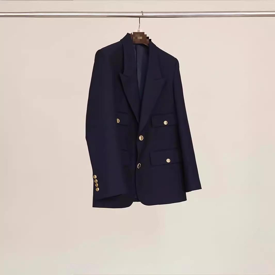 

Navy Blue Modern Fashion Suit with Metal Buttons Large темно-синього кольору