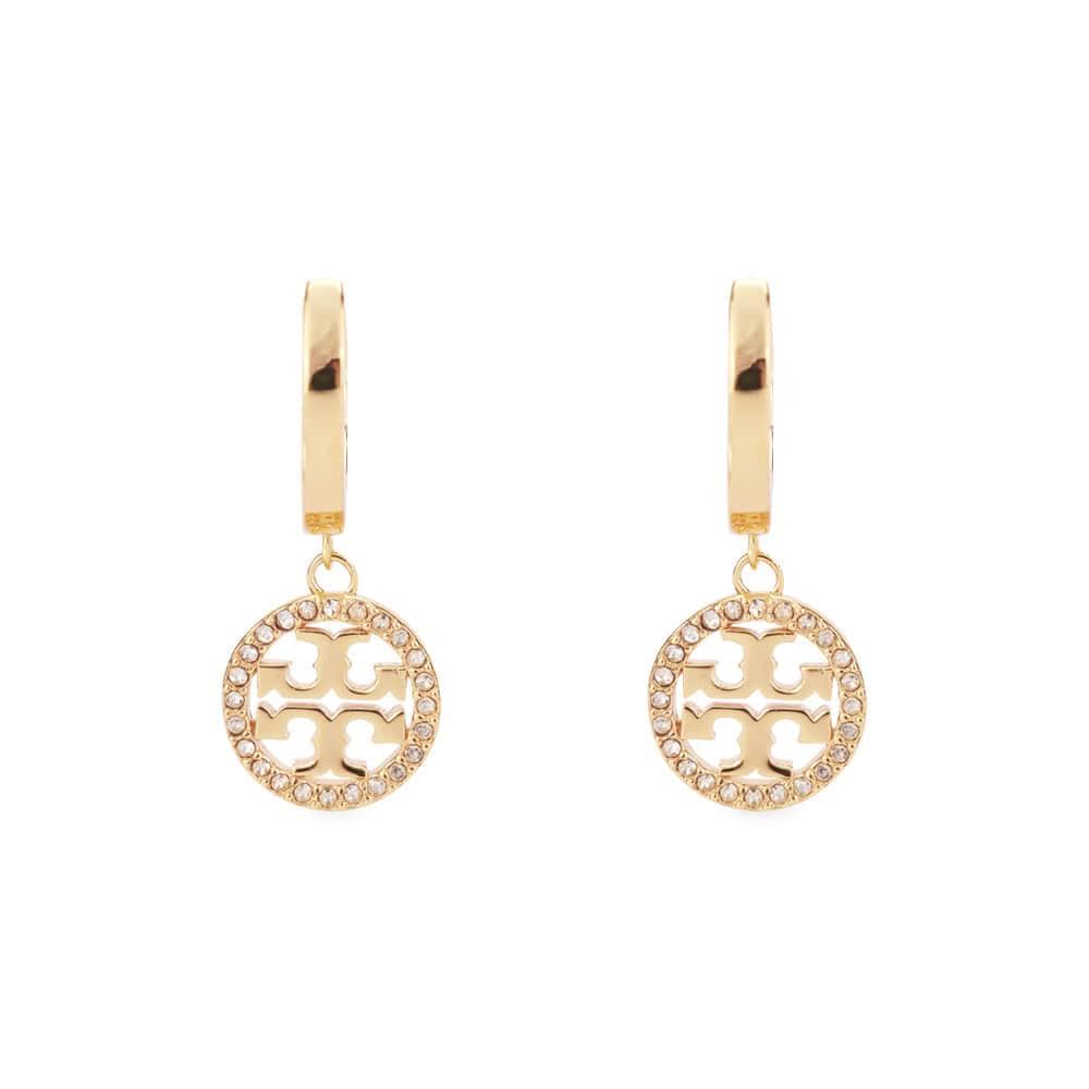 Tory Burch Women's Miller Logo Tory Gold/Crystal Earrings 87041 783