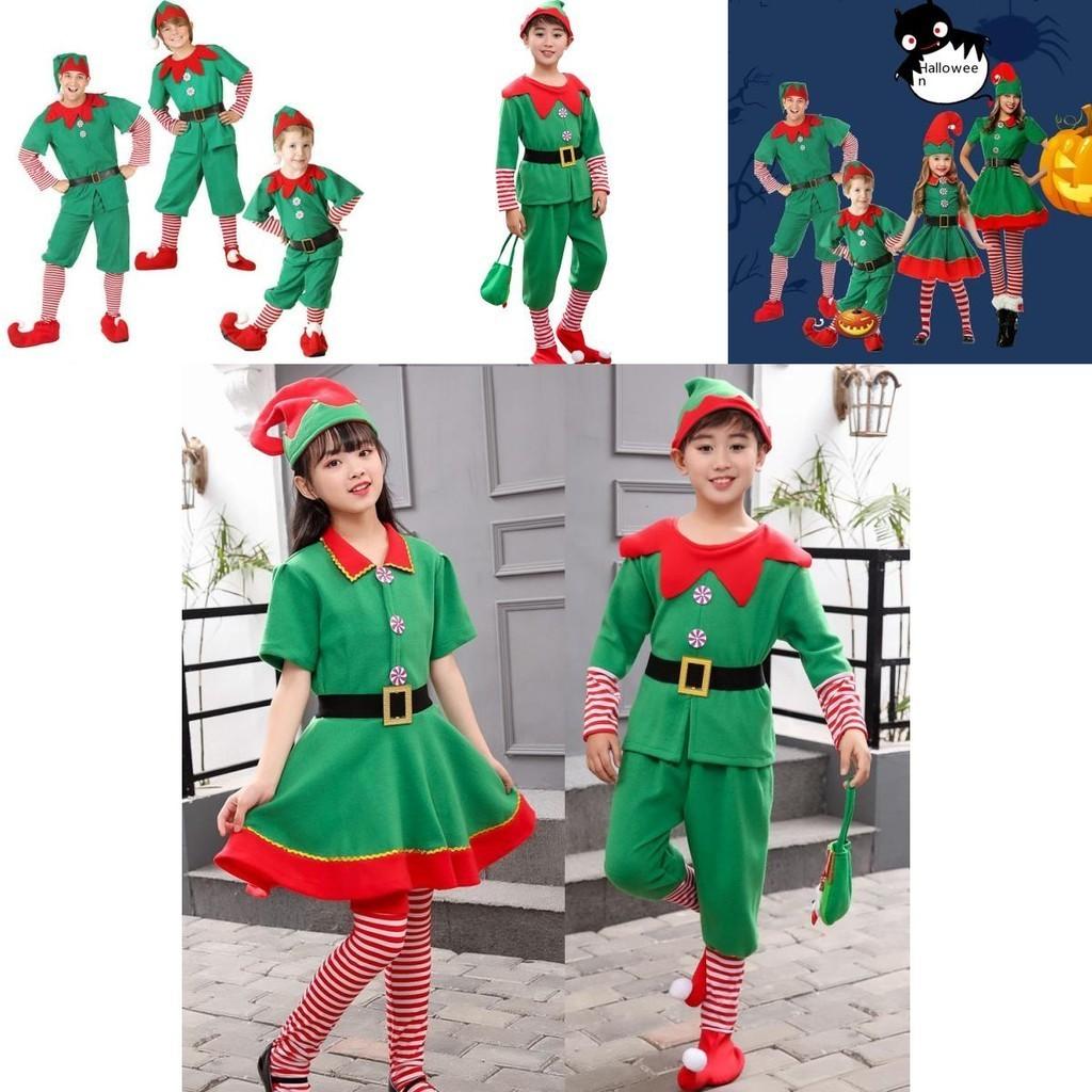 Fröhliches Familie Weihnachts-Cosplay-Kostüm mit grünem Elfen-Weihnachtsmann-Design für alle Altersgruppen