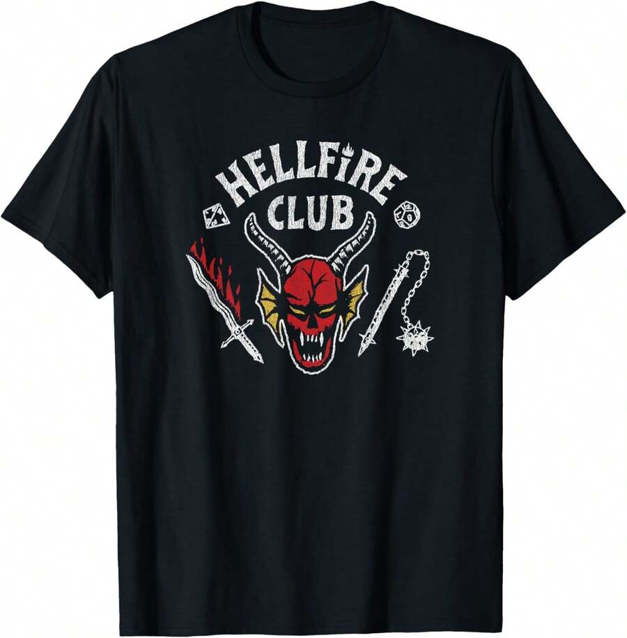 

Str Anger Thi Ngs 4 Hellfire Club Skull and Weapon Unisex T-Shirt L