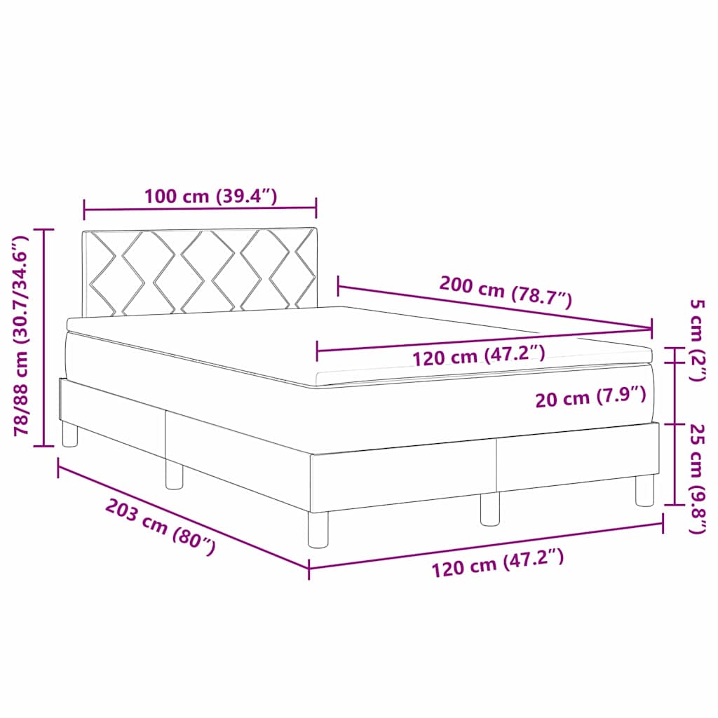 Boxspring Bed with LED Light Strips Light Gray 120 X 200 Cm Fabric