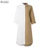 ZANZEA Women Casual Turn Down Collar Loose 3/4 Sleeve Patchwork Shirt Dress