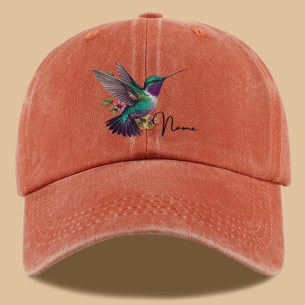 Pc Stilvolle LKW-Kappe mit Kolibri-Aufdruck Vintage-Waschung Baseballkappe Verstellbare Größe Atmungsaktiv Outdoor Unisex Sonnenhut für H