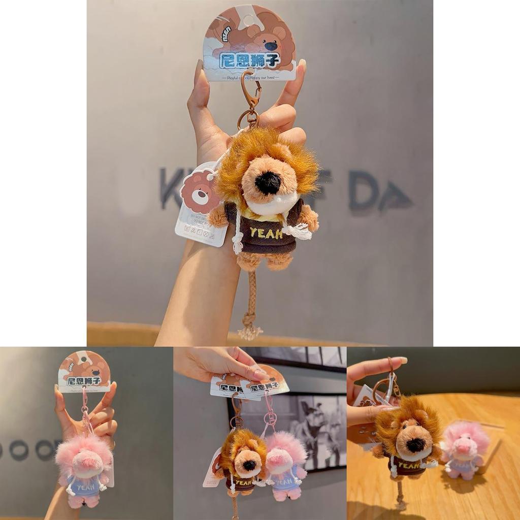 Cute Letter Embroidered Hoodie Nien Lion Plush Toy Pendant Keychain For Bags And Keys