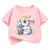 Cute Rabbit Graphic Kids Tshirts Summer Short Sleeve Tees Cartoon Animal Boys Girls Clothes Kawaii Tops Y2K Children T-shirt