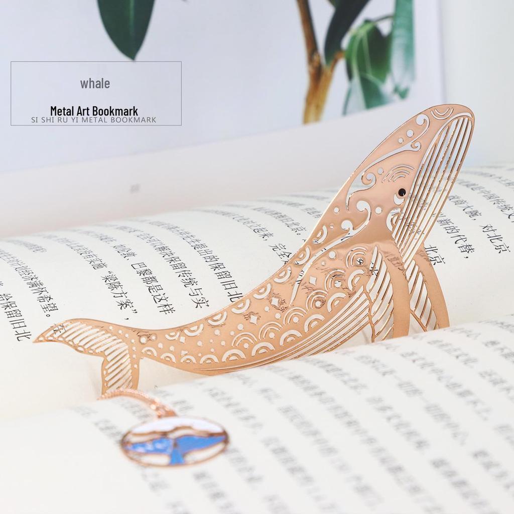 Whale Tide Ancient-Style Hollow Metal Art Bookmark: Ocean Museum Auspicious Festival Gift