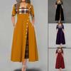 Casual Women Irregular Plaids Button Maxi Dress Half Sleeve Plus Dress Size