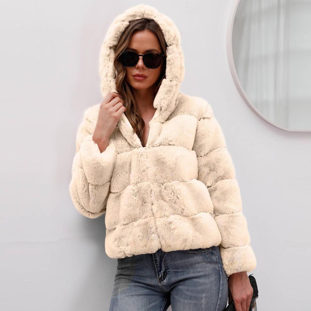 (SU)Women's Autumn/Winter Fashion Solid Colour Loose Hooded Warm Coat Jacket