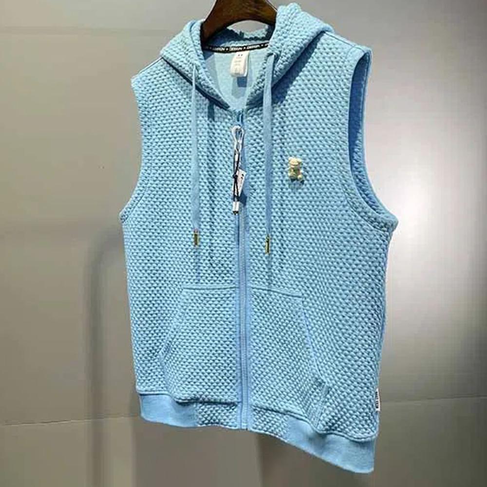 Fashion Vest Men s Personality Jacquard Bear Trend Street Zipper Cardigan Casual Simple Loose Hooded Vest Sleeveless Jacket M