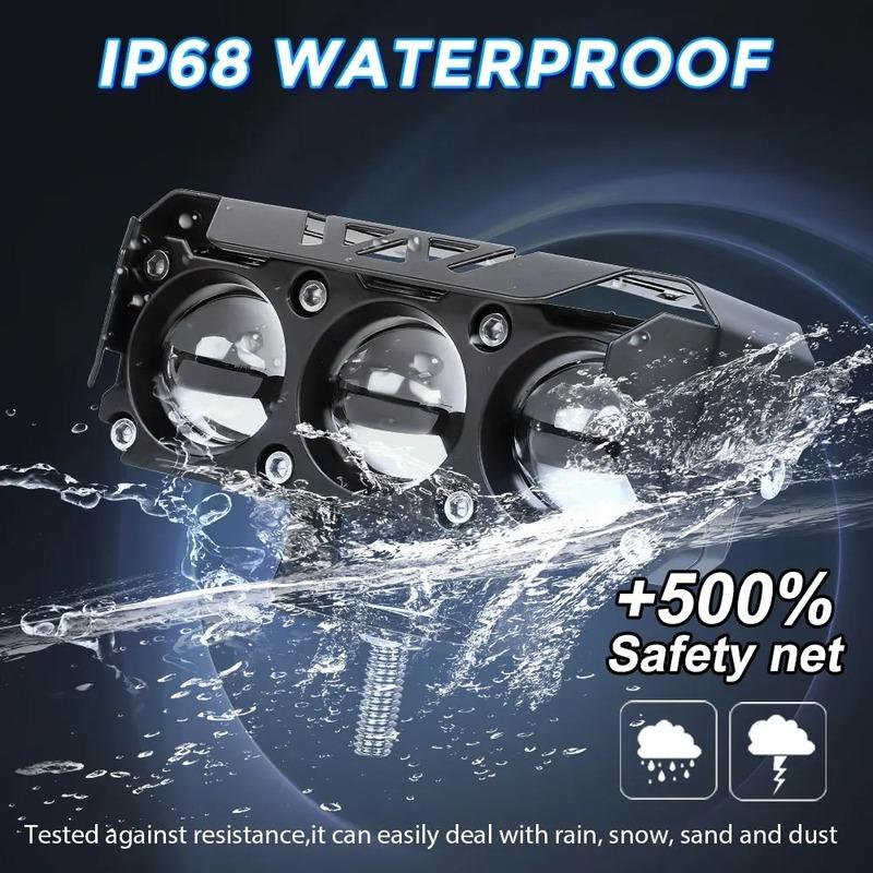 3 Lens Motorcycle LED Spotlight Dual Color Hi/Low Beam Fog Lamps for Car Trucks SUV UTV 12V 24V Lens led Headlight Driving Light