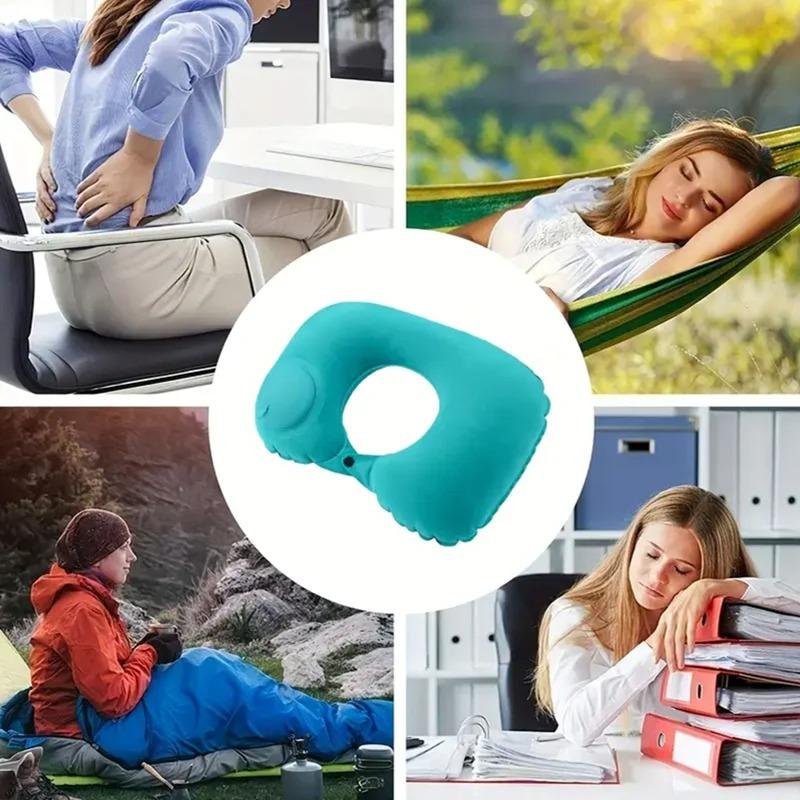Portable Foldable Inflatable U-Shaped Neck Pillow Lightweight Travel Pillow for Car Airplane Neck Waist Support Cushion