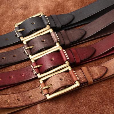 Simple Fashion Trend Belt Men'S Genuine Leather First Layer Pure Cowhide Retro Casual Tooling Jeans Belt