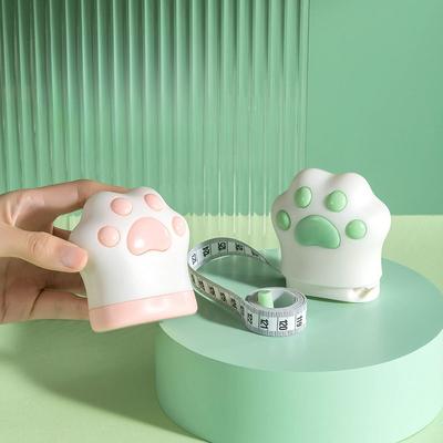 Cm/Inch Cute Cat Paw Shaped PU Tape Measure Mini Portable One-click Retract Soft Ruler for Human Body Chest Waist Hips Measure