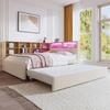 Sofa Bed 140*200, Pull-Out Bed 90*190, Equipped with LED Lights, Sockets and Many Storage Compartments, Upholstered Bed, Single Bed, Flannel, Beige.